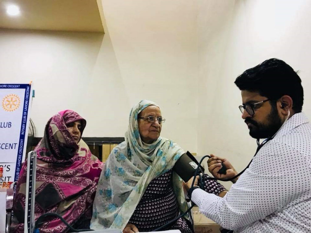 Blood pressure screening at the medical camp